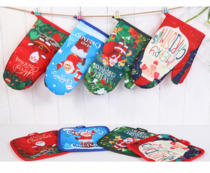 Christmas Kitchen Baking Insulation <b>Gloves</b> Oven Mitts Microwave <b>Gloves</b> Mat Set - Product Image 6