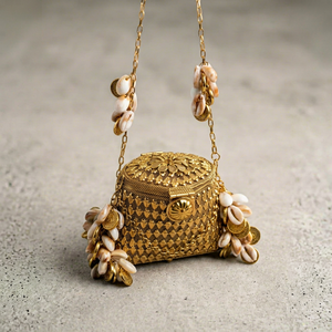 Mini Brass Metal <b>Clutch</b> Bag Shell Embellished Evening Party Wedding Bridal <b>Purse</b> Bohemian Waterproof Adjustable Strap Wholesale - Product Image 1