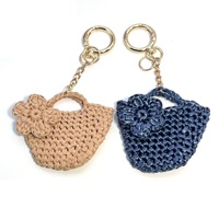 Pendentif artisanal en paille de raphia naturelle, motif floral, mini sac fourre-tout, breloque, porte-clés, accessoire portable pour sac quotidien, fourniture pour boutique