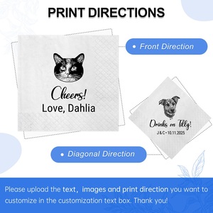 <span class=keywords><strong>Tovaglioli</strong></span> per Cocktail con Animali Domestici, Moderni e Popolari per Matrimoni e Ricevimenti Natalizi, Illustrazioni Personalizzate <span class=keywords><strong>di</strong></span> Cani e Gatti - Product Image 3