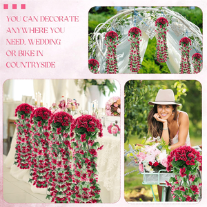 Ensemble de 4 fleurs artificielles violettes suspendues, décorations <span class=keywords><strong>pour</strong></span> mariages, décoration intérieure et extérieure (rose rouge) - Product Image 4