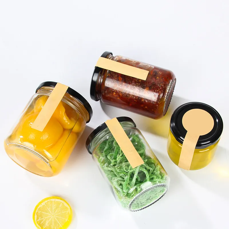custom printing logo food Round shape pickles bottle chili mushroom beef sauce glass storage jar with twist lid