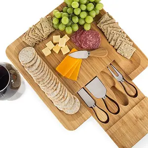 Natuurlijke Houten Bamboe Dienblad Charcuterie Board Set Kaas Mes Sets