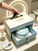 Boîte cadeau rigide de style tiroir en papier spécial, impression de logo personnalisé, feuille d'or, cuir PU, pour emballage de gâteaux, desserts, pâtisseries et aliments
