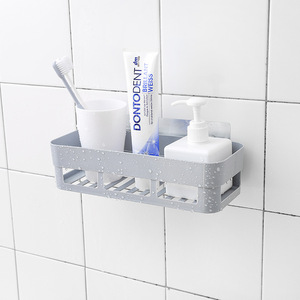 Estante de baño montado en la pared, tipo ventosa, para almacenamiento de productos de cuidado personal, blanco, beige, gris, rectangular - Product Image 2