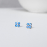 Modeschmuck Blaue Kubische Zirkonia Blumenform 925 Sterling Silber Ohrstecker Schmuck für Frauen und Mädchen