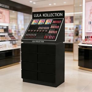 Présentoirs de sol en bois pour magasin de cosmétiques et maquillage avec trous en acrylique et tiroirs pour la vente au détail - Product Image 1