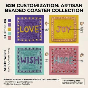 Beaded Inspirational <b>Coaster</b> , Square <b>Drink</b> <b>Coasters</b> with Love Joy Wish Hope Design for Dining Table, Bar & Home Decor - Product Image 4