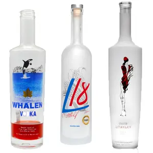 Fabriek Groothandel Frosted Afdrukken Lege Alcohol 700Ml 750Ml 1L Gin Whisky Vodka Whisky Wijn Glazen Flessen Voor Drank pakket