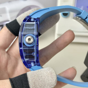 Montre-bracelet de luxe de haute qualité pour homme, bracelet en caoutchouc 3501, mouvement squeletté transparent 20 mm, charmante montre bleue tendance - Product Image 4