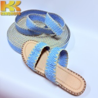 Sangle de sandale tressée bicolore à bords ondulés, bande supérieure de chaussure en textile tissé avec bandes métalliques pour pantoufles et chaussures décontractées