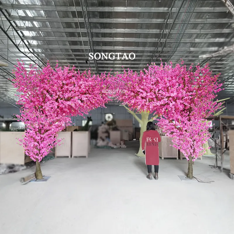 Pohon Bonsai Kain Bunga Sakura Jepang, Bunga Merah Muda Buatan untuk Dekorasi
