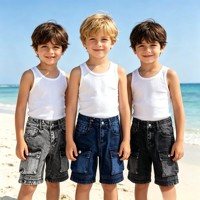 Shorts en jean cargo pour garçons ZT004 à 5,85 $, shorts en jean délavé multi-poches pour enfants, shorts en jean décontractés d'été pour enfants, vente en gros