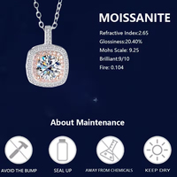Bijoux de mariage en argent pur 925, pendentif carré en Morganite rose de 1 carat couleur D pour femmes