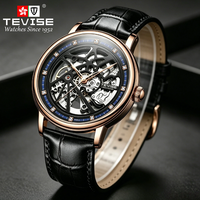 TEVISE Montre Automatique Homme de Luxe Squelette Bracelet en Cuir Véritable 44mm Étanche 3ATM Légère 64g