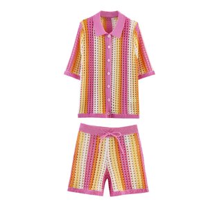 SHENZHU Nouvelle Collection Été 2026 <span class=keywords><strong>Femme</strong></span> – <span class=keywords><strong>Pull</strong></span> Tricoté Rayé à Col Carré et Manches Courtes avec Détails Creux Style Européen et Américain 3921037 3921038 - Product Image 6