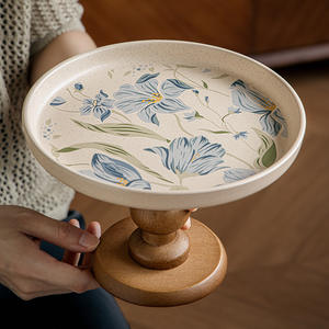 Assiette à dessert de style chinois à pieds hauts, assiette à fruits, plateau en céramique, design original - Product Image 5