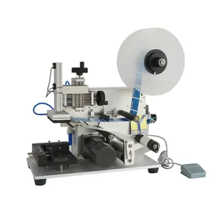 Máquina aplicadora de etiquetas planas de pistón de mesa semiautomática, máquina etiquetadora de etiquetas adhesivas de botella de tarro de caja cuadrada,