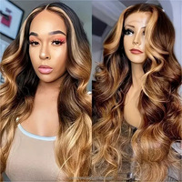 Perruque synthétique à dentelle frontale KEMY HAIR 13*4 HD résistante à la chaleur, mèches mélangées, vague lâche, pré-épilée pour femmes noires