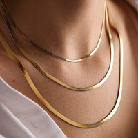 Vente chaude Bijoux 3mm 4mm 5mm Femme Homme PVD Or Chevrons Serpent Lien Chaîne En Acier Inoxydable Plat Serpent Collier Ras Du Cou