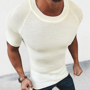Suéter de Punto para Hombre, Color Sólido, Corte Ajustado, Manga Corta, Primavera Verano, Ropa Juvenil, Gris, Negro, Blanco, Tallas M, L, XL, XXL - Product Image 2