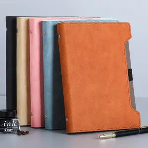 Kualitas tinggi Loose-leaf 6 cincin binder notebook dengan tempat pena kantor Pu kulit sampul keras notebook