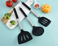 Ensemble de 15 ustensiles de cuisine en silicone avec manche en acier inoxydable, spatule noire antiadhésive, cuillère, compatible lave-vaisselle, organisateur écologique