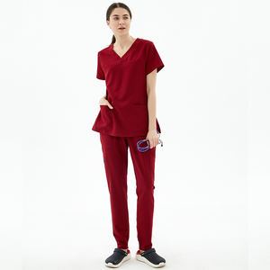 Conjuntos de Uniformes Médicos de Manga Corta para Mujer, Tallas Grandes, Ecológicos, de Tela Tejida de Spandex/Poliéster, Absorbentes, para Hospital - Product Image 1