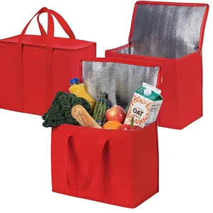 Reusable Red Large Capacity Picnic Insulated Ice Cooler Bags Custom Printing Keep Food Cold Hot Insulated Cooler Bag