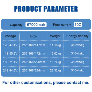 Bateria Lipo UAV de Estado Sólido Semissólido de Alta Densidade de Energia e Longa Vida Útil 6S 12S 16S 22S 24S 67000mAh com Alta Descarga C - Product Image 3