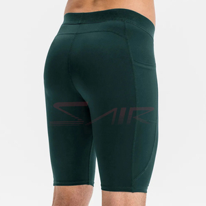 Short de compression athlétique à motif solide avec poches Short d'entraînement de course à pied écologique en gros - Product Image 4