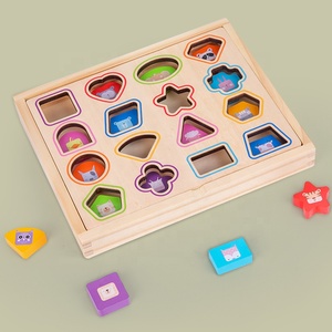 Gran oferta, caja de bloques de construcción de animales con forma de madera, <span class=keywords><strong>juego</strong></span> emparejado de tarjetas de colores de cognición de educación temprana para niños - Product Image 3