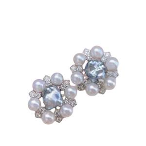 22550 DIY <b>Pearl</b> Accessories S925 <b>Silver</b> <b>Earrings</b> with 3-9mm Multiple Beads Hollow Support <b>Silver</b> Jewelry Diamond <b>Earrings</b> - Product Image 5