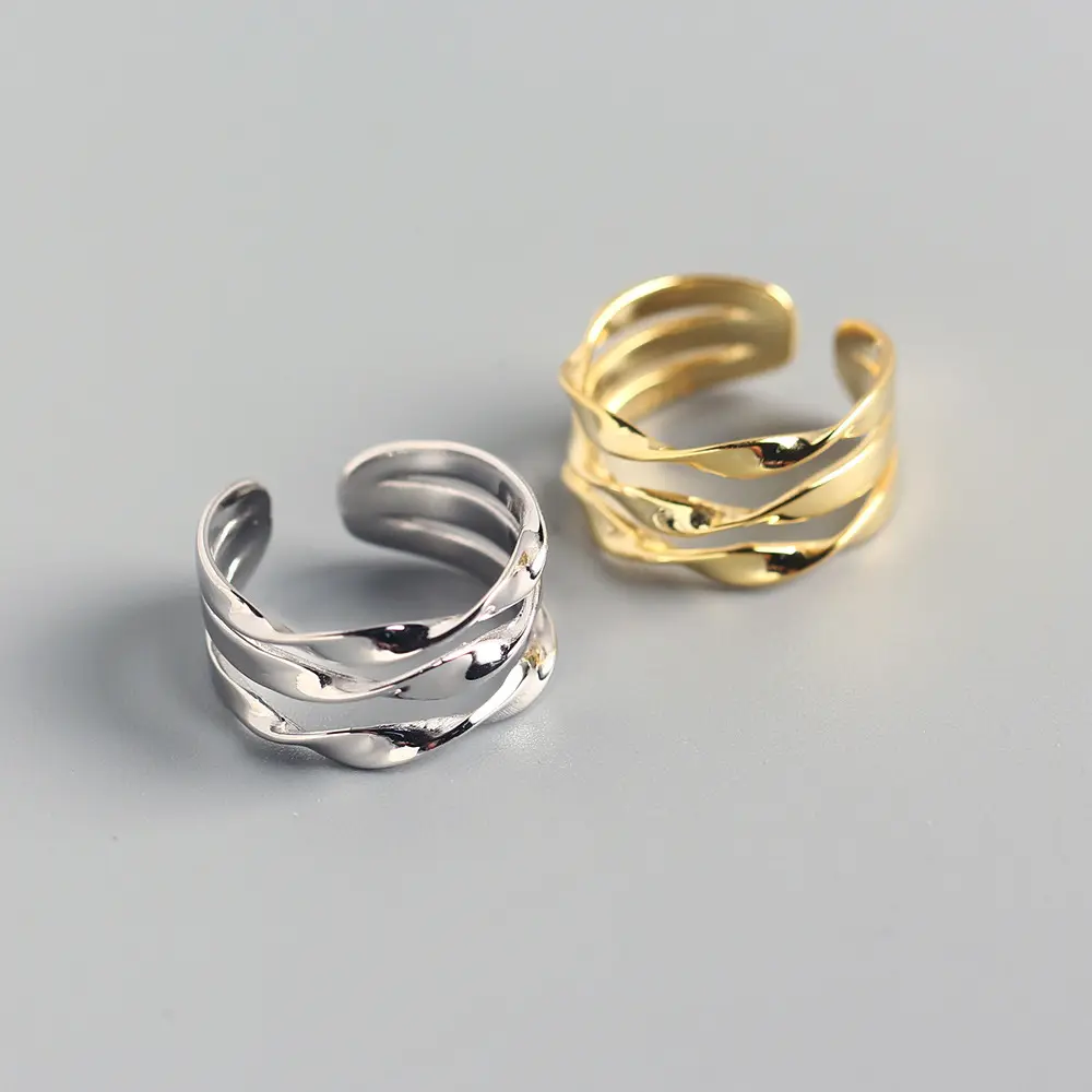 Wholesale S925 Sterling Silver 18K Real Gold Plating Twist Wide Rings Jewelry For Women TYJ0299