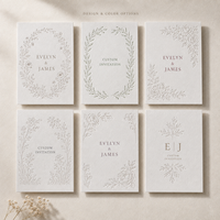 Carte d'invitation de mariage florale gaufrée à l'envers, papier tactile épais, gaufrage couronne de lauriers, rose, pivoine, noms personnalisés, impression de l'emplacement