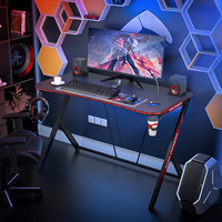 Escritorio Ergonómico para Juegos, Estación de Trabajo para PC Gamer, con Portavasos, Gancho para Auriculares, Pantalla LED, Superficie de Fibra de Carbono