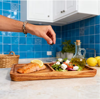 Plateau de service en bois poli avec décorations en laiton, à un seul niveau, pour table, salon ou salle de bain