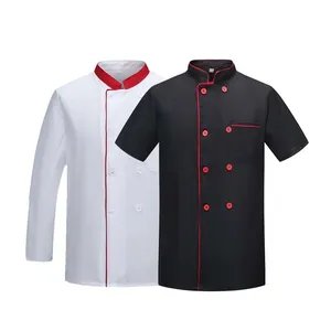 Großhandel gestaltete Chefkochjacke Logo bedruckte Einheit Firma Reinigungsanzug Küchenchef-Anzug Kurzarm