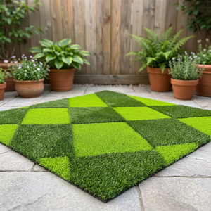 Tapis en gazon artificiel à motif damier, tapis de balcon extérieur, gazon synthétique réaliste au design moderne - Product Image 2
