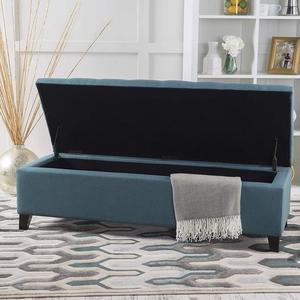 Modern <strong>Bedroom</strong> Furniture Dark <strong>Teal</strong> Linen Fabric Upholstered Storage Bench Soft Ottoman with Padded Seat Bed <strong>Accessories</strong> - Product Image 2