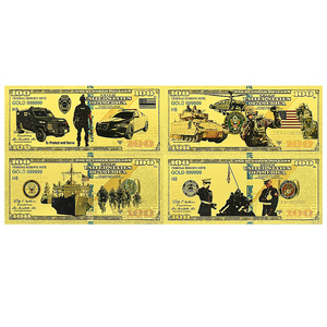 Set da 4 banconote militari statunitensi da collezione - Banconote da $100 bifacciali con stampa in lamina <span class=keywords><strong>d</strong></span>'oro raffiguranti Esercito, Marina e Marines - Product Image 2