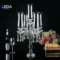 LEDA Chandelier de luxe à 5 bras en cristal pour table de mariage, avec coupelles porte-bougies en forme de corne, pour centres de table de mariage