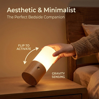 Lampe à bascule en bois naturel de qualité supérieure, intelligente à induction par gravité, lumière RGB respirante, 2-en-1, jaune chaud, à changement de couleur, rechargeable pour la maison