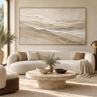 Peinture abstraite de dune texturée en impasto beige crème, art mural en relief, décoration sur toile à motif vague de sable pour salon moderne, hôtel, villa