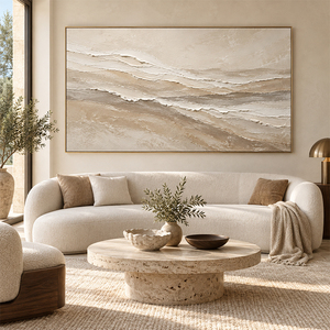 Abstraktes Dünen-Gemälde mit Strukturierter Impasto-Technik in Beige-Creme, Sandwellen-Leinwand-Dekor für Moderne Wohnzimmer, Hotels und Villen - Product Image 1