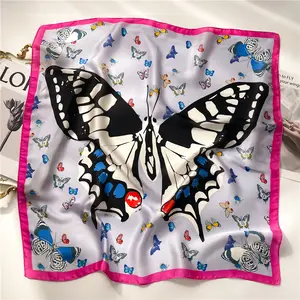 Luxury Butterfly Design Square Satin Imitation Silk Scarf for women Silk Scarves Wholesale 2023