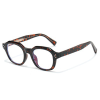 Monture de lunettes carrée rétro à imprimé léopard et écaille de tortue avec logo personnalisé, verres anti-lumière bleue, lunettes élégantes avec décoration à rivets