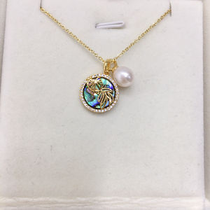 Collier de perles d'<span class=keywords><strong>eau</strong></span> <span class=keywords><strong>douce</strong></span> véritable plaqué or 18 carats avec coquille d'ormeau tendance pour femmes en gros SHDIYAYUN - Product Image 3