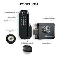 Kunci Pintu Gerbang Besi Luar Ruangan Dua Sisi dengan Kontrol Jarak Jauh WiFi Aplikasi Tuya TTlock, Kunci Pintar Digital Sidik Jari