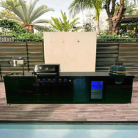 Barbecue Kamado de luxe moderne en acier inoxydable 304 noir avec chariot et 6 brûleurs réglables